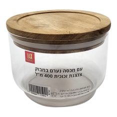 צנצנת זכוכית עם מכסה במבוק נערם