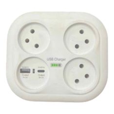 מפצל חשמל 1 ל-3 פרפר + 2 USB